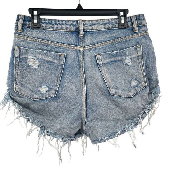 Fashion Nova Cooper Light Wash Distressed Cut-Off Button Fly Denim Shorts Large - Picture 9 of 16